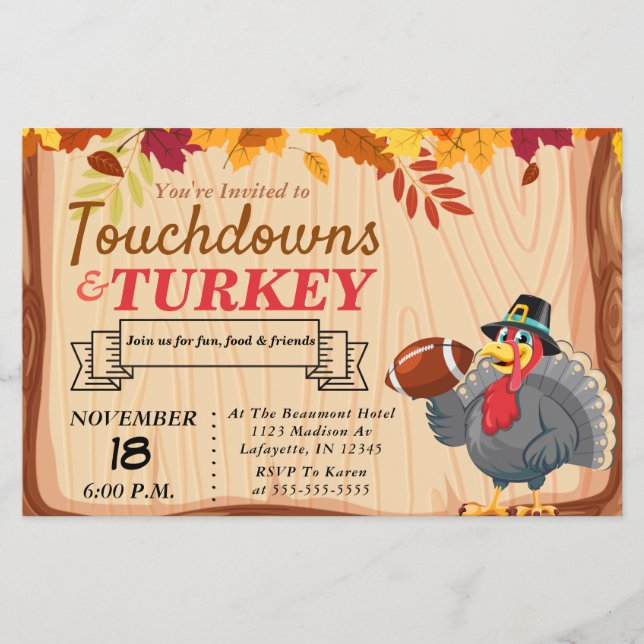 Touchdowns und Türkei Erntedank Einladung Flyer (Vorne)
