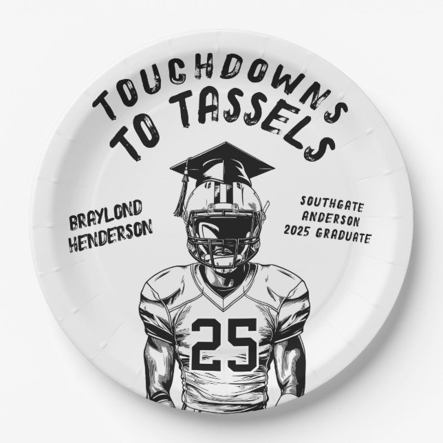 Touchdowns zum Tassels Football Grad Party Pappteller (Vorderseite)