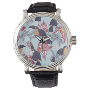 Toucher mit exotischer Blume Armbanduhr