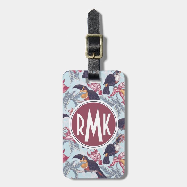 Toucher mit exotischer Blume| Monogramm Gepäckanhänger (Vorderseite vertikal)