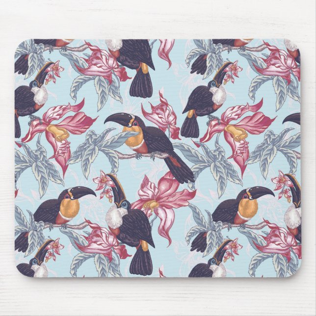 Toucher mit exotischer Blume Mousepad (Vorne)