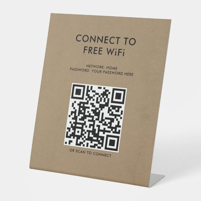 Touchless Menu QR Code WiFi Kraft verbinden Sockelschild (Vorderseite)