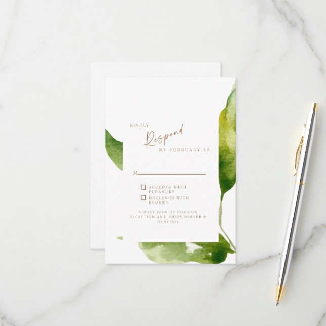 Touchs der Spring Foliage Gold & White RSVP Card Karte (Vorderseite/Rückseite Beispiel)
