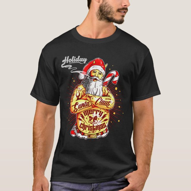 Tough Bad Rauchen Tattoo Weihnachten Frohe Weihnac T-Shirt (Vorderseite)