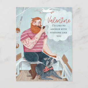 Tough blue pink Sea Sailor & dog Valentine's Day Feiertagspostkarte