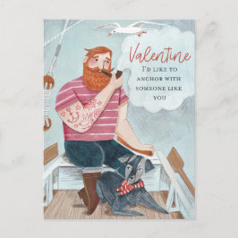 Tough blue pink Sea Sailor & dog Valentine's Day Feiertagspostkarte