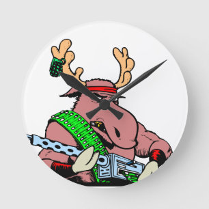 Tough Bull Moose Rambo Machine Gun Runde Wanduhr