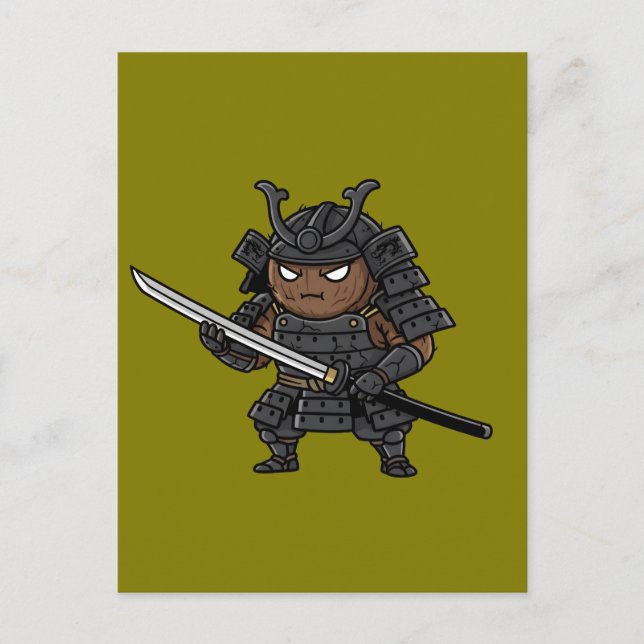 Tough Coconut Samurai Guardian Katana Illustration Postkarte (Vorderseite)