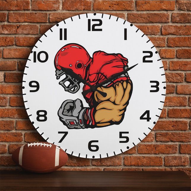 Tough Football Warrior Mascot Red Helmet Muskel Große Wanduhr (Von Creator hochgeladen)