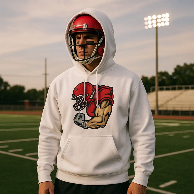 Tough Football Warrior Mascot Red Helmet Muskel Hoodie (Von Creator hochgeladen)