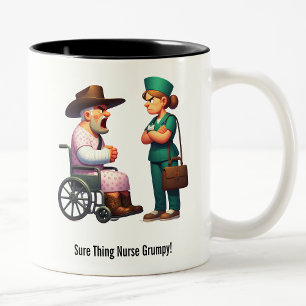 Tough Texas Rancher und Angry Nurse Showdown Zweifarbige Tasse