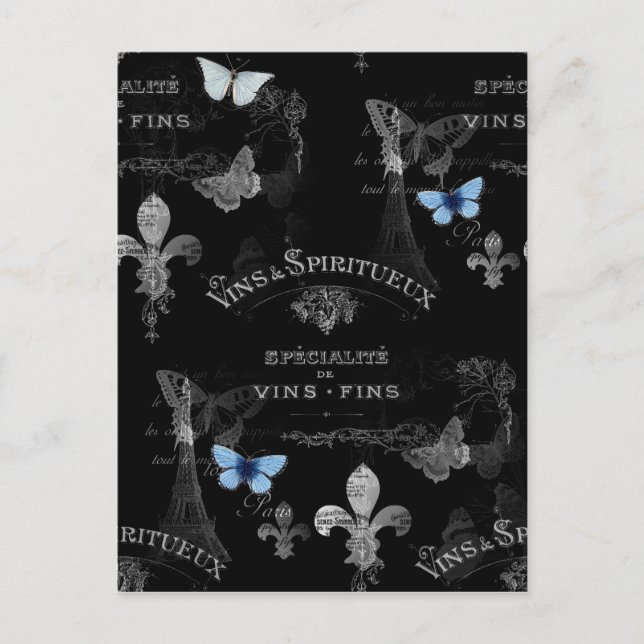 Toujours Paris Butterflies Collage Postcard Postkarte (Vorderseite)