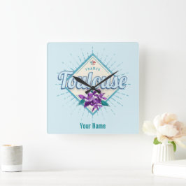 Toulouse City France Retro Violets Vintag Souvenir Quadratische Wanduhr