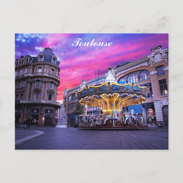 Toulouse France Carousel Sunset Travel Postkarte (Vorderseite)