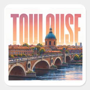 Toulouse Frankreich Reise Rosa Stadt Charme Quadratischer Aufkleber