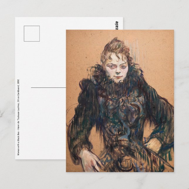 Toulouse-Lautrec - Frau mit schwarzem Boa Postkarte (Vorne/Hinten)
