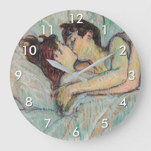 Toulouse-Lautrec - Im Bett, der Kuss Große Wanduhr