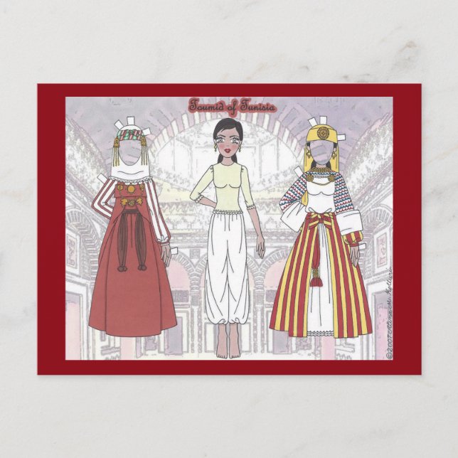 Toumid Tunesien Paper Doll Postcard Postkarte (Vorderseite)