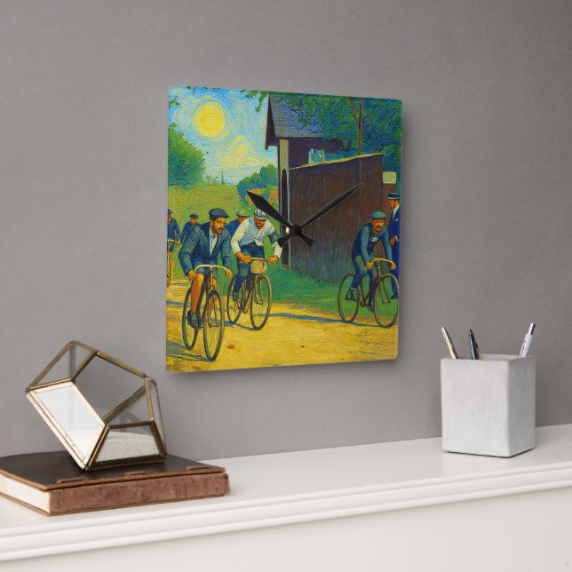 Tour de France First Race 1903 van Gogh Redux Quadratische Wanduhr (Büro)