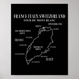 Tour Du Mont Blanc Karte Frankreich Italien Schwei Poster