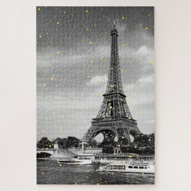 Tour Eiffel, Frankreich - Schwarz/Imitate Gold Spr Puzzle (Vertikal)