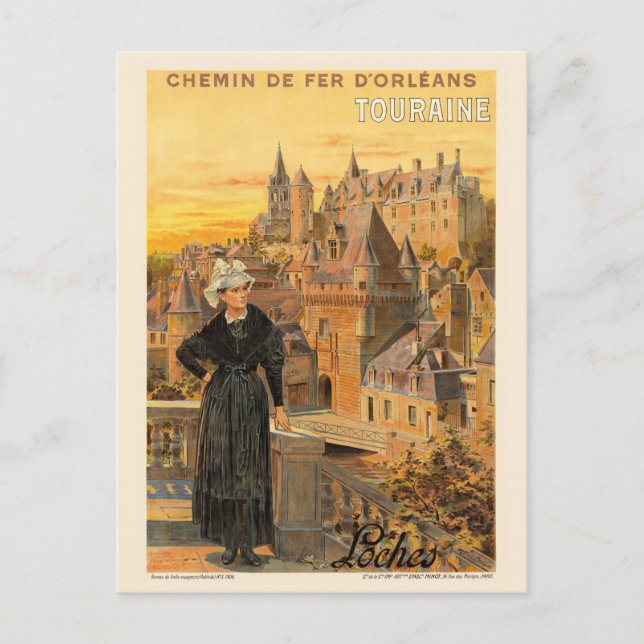 Touraine Loches France Vintage Poster 1906 Postkarte (Vorderseite)