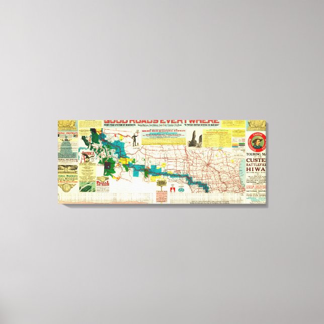 Tourenplan des Custer Battlefield Highway Leinwanddruck (Vorderseite)