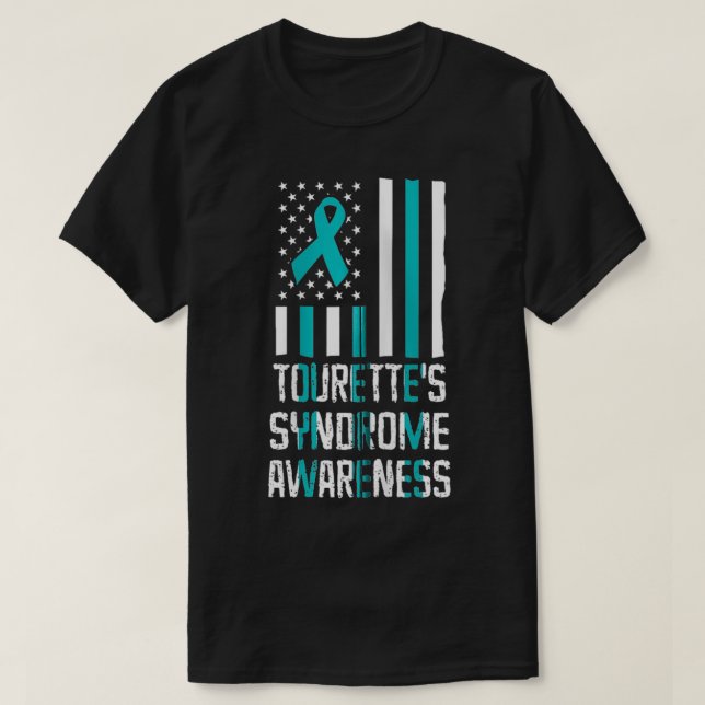 Tourette Syndrom US-Flagge TS Warrior Survivor Zip T-Shirt (Design vorne)