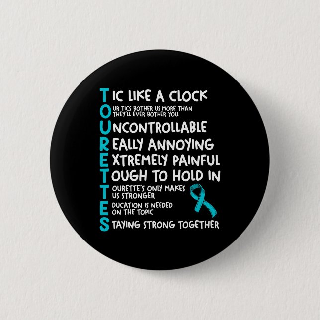 Tourettes bedeutet Aquamarines Ribbon Tourette Syn Button (Vorderseite)