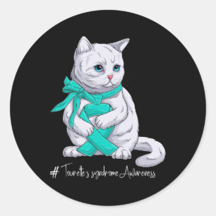 Tourette's Syndrome Awareness Month Aquamarin Ribb Runder Aufkleber
