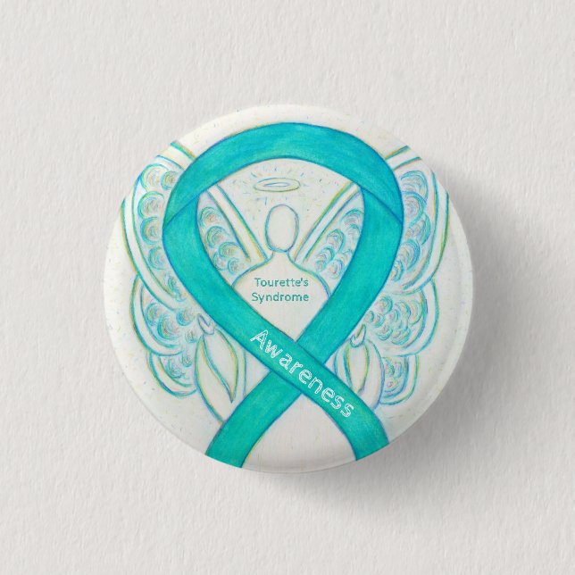 Tourettes Syndrome Awareness Ribbon Angel Button (Vorderseite)