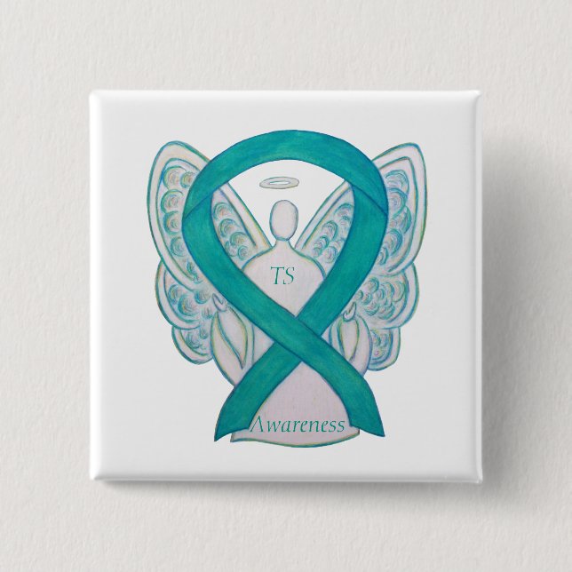 Tourette's (TS) Awareness Ribbon Aquamarin Angel B Button (Vorderseite)