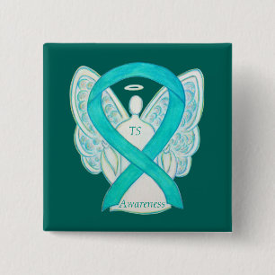 Tourette's (TS) Awareness Ribbon Aquamarin Angel B Button