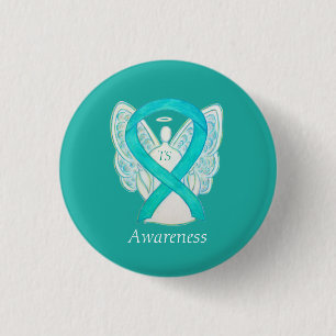 Tourette's (TS) Awareness Ribbon Aquamarin Angel B Button