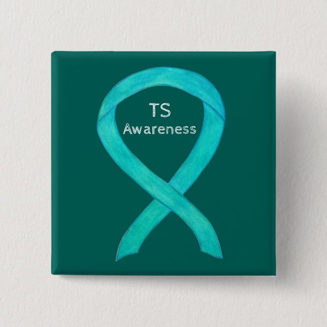 Tourette's (TS) Awareness Ribbon Aquamarines benut Button (Vorderseite)