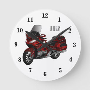 Touring-Motorrad-Cartoon-Illustration  Runde Wanduhr