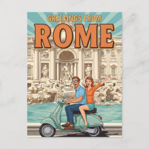 Touristen auf Vespa in Rom Italien Postkarte