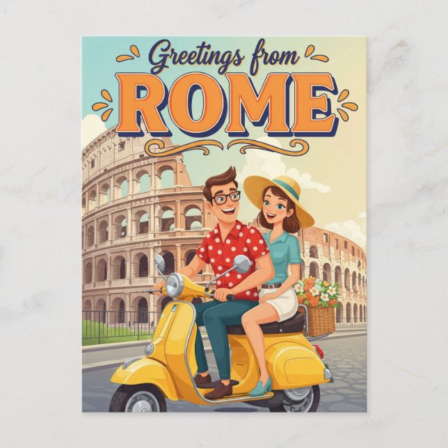 Touristen auf Vespa in Rom Italien Postkarte (Vorderseite)
