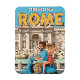 Touristen auf Vespa in Rom Italien Postkarte Magnet