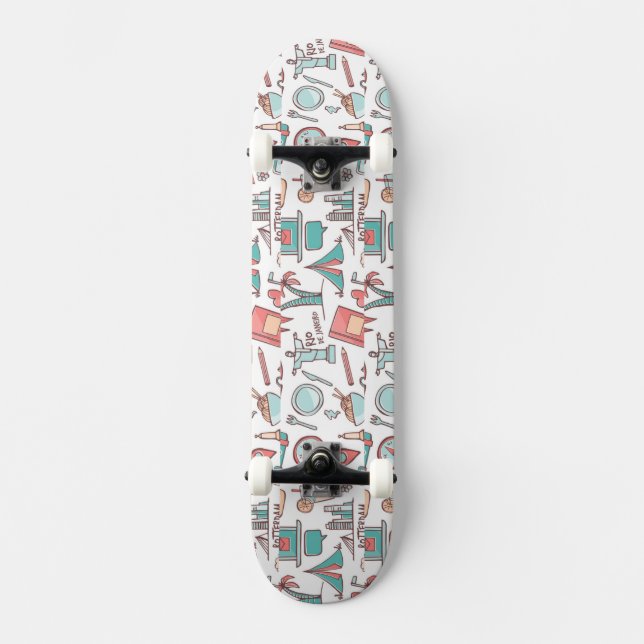 Touristisches Pastellmuster Skateboard (Vorderseite)