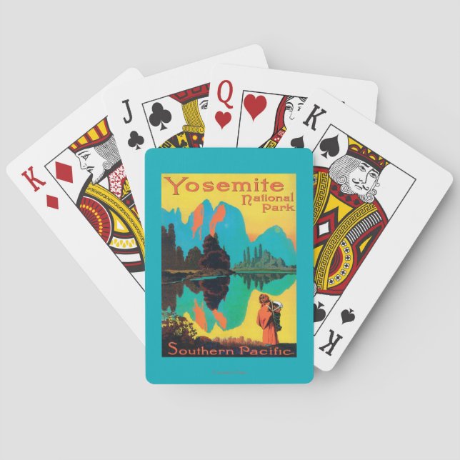 Touristisches Plakat - Yosemite Nationalpark, CA Spielkarten (Rückseite)