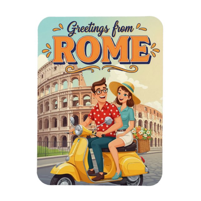 Tourists on Vespa in Rome Italy Postcard Magnet (Vertikal)