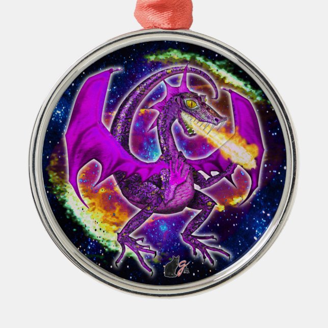 Tourmaline Cosmic Dragon Ornament Aus Metall (Vorne)