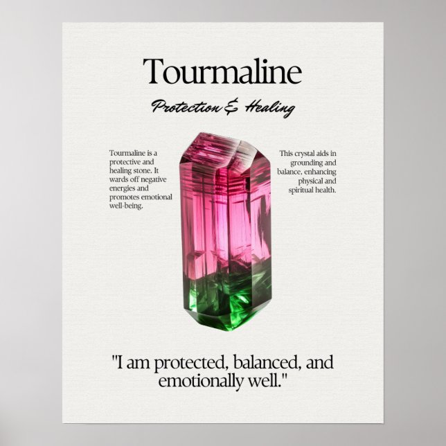 Tourmaline Gem Crystal Meaning Card Poster (Vorne)