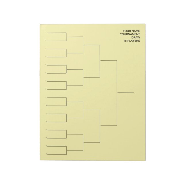 Tournament draw template notepad for 16 players notizblock (Rotiert)