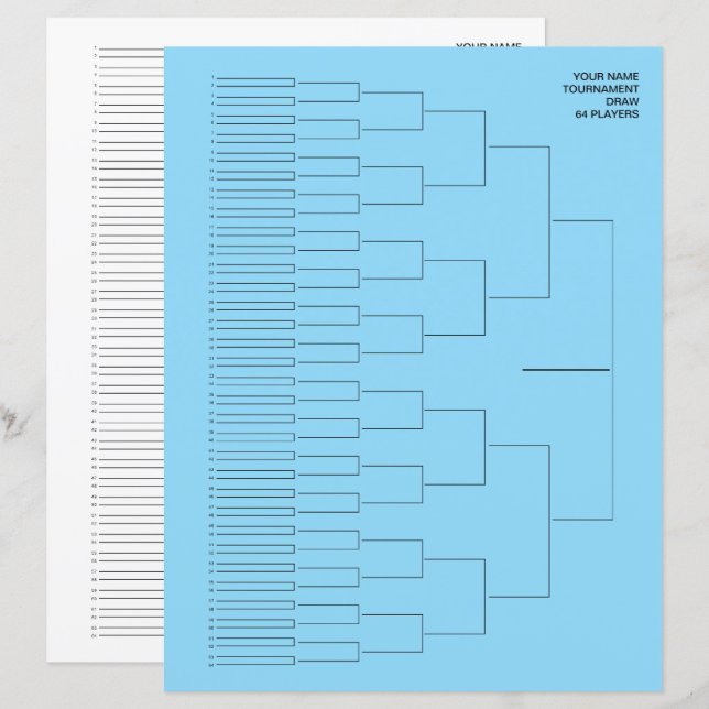 Tournament draw template paper sheet for 64 player (Vorne/Hinten)