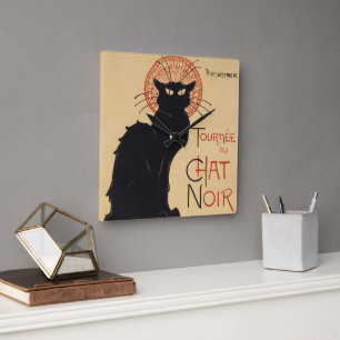 Tournee du Chat Noir Vintag Black Cat Art Nouveau Quadratische Wanduhr