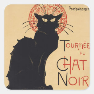 Tournee du Chat Noir Vintag Black Cat Art Nouveau Quadratischer Aufkleber