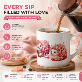  Tow cuteRomantic Floral Hedgehog Duo Illustration Espressotasse