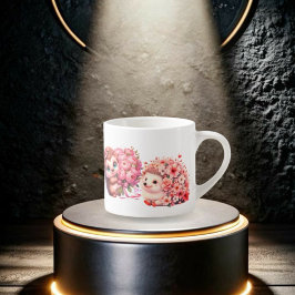 Tow cuteRomantic Floral Hedgehog Duo Illustration Espressotasse